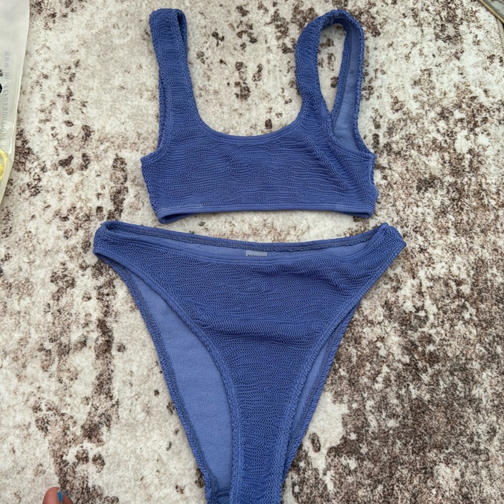 Textured Scoop Neck Bikini Set in Periwinkle Blue